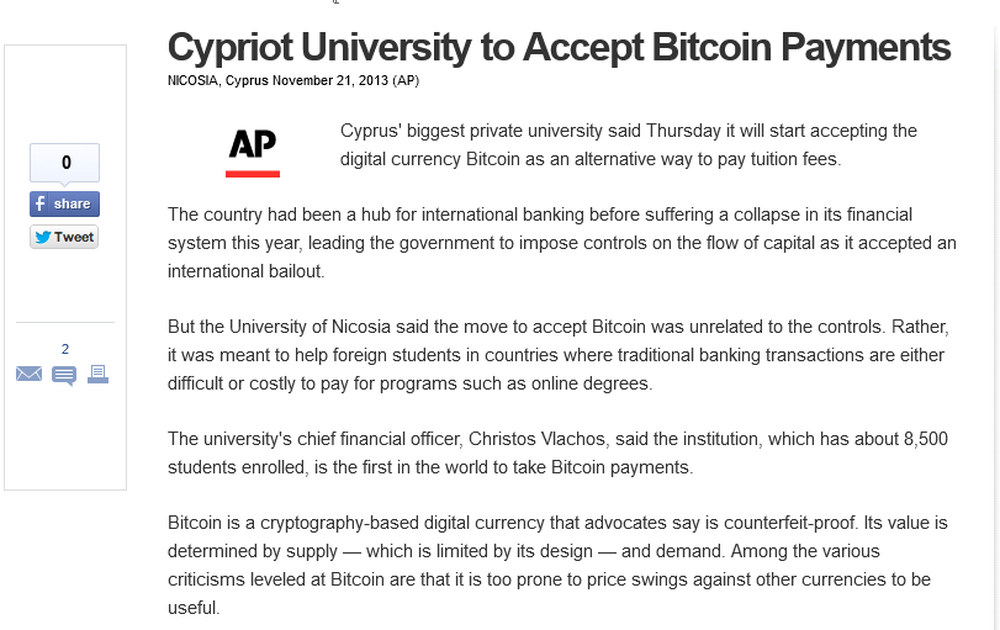 La Universidad de Nicosia acepta Bitcoin