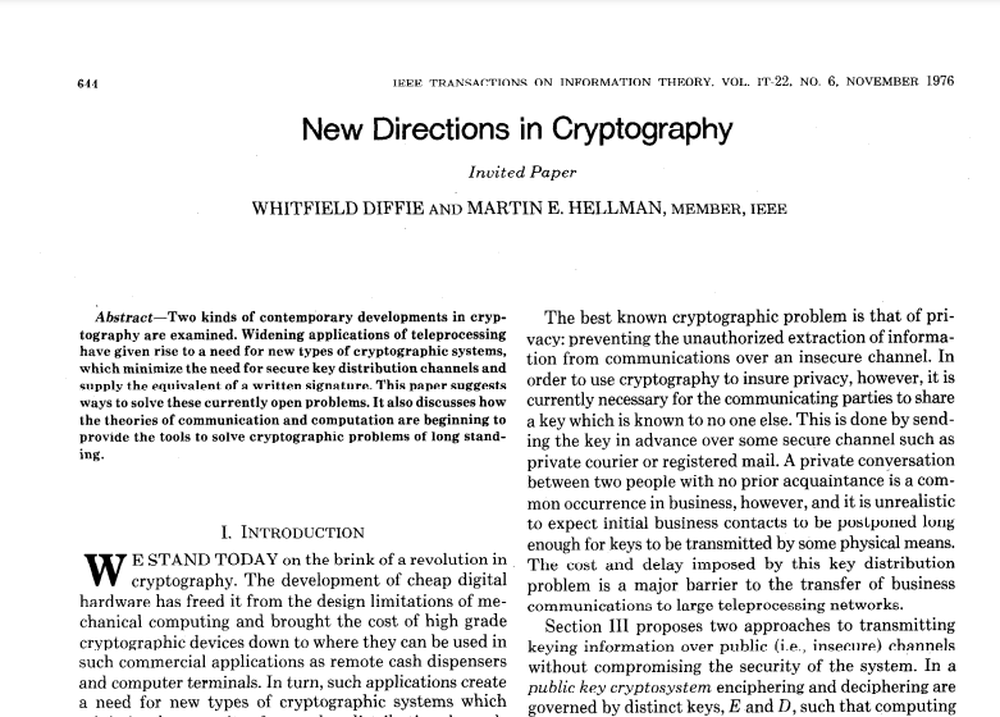 Captura de la primera página del paper New Directions in Cryptography